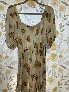 O'Neill Cream Midi Dress with Yellow & Pink Floral Print
